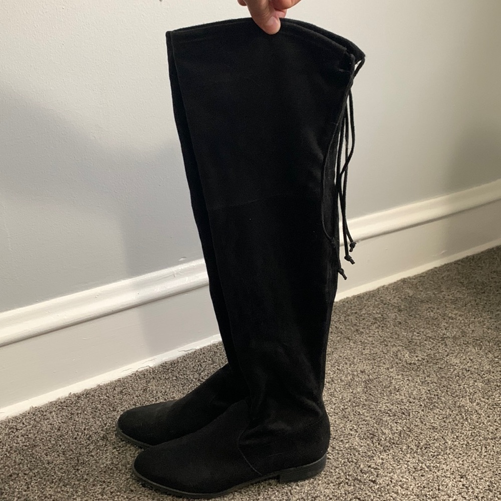 Unadivan Black Suede Flat Heel Over-the-Knee Boots size 8